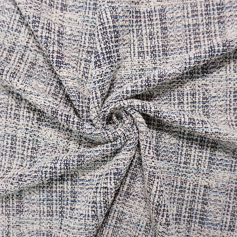 White-Multi Poly Cotton Plaid Texture Boucle Double Knit Fabric