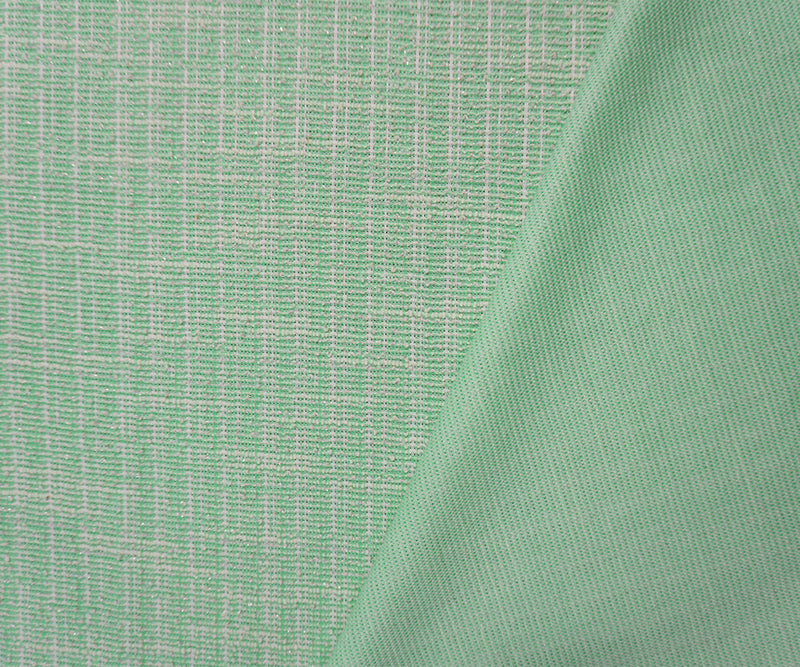 Green-White-Silver Poly Cotton Texture Boucle Knit Fabric