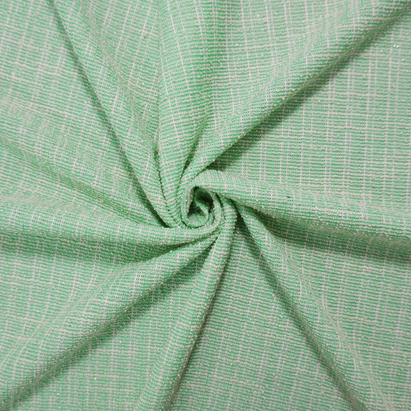 Green-White-Silver Poly Cotton Texture Boucle Knit Fabric