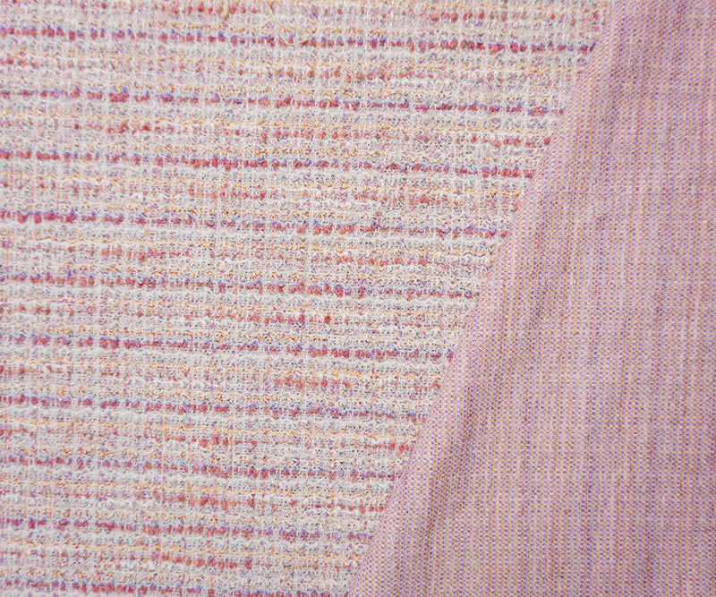 Pink-Purple-Silver Poly Blend Stretch Texture Boucle Knit Fabric