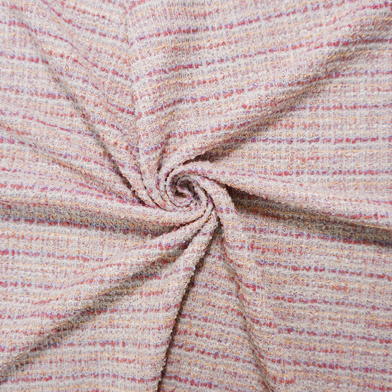 Pink-Purple-Silver Poly Blend Stretch Texture Boucle Knit Fabric