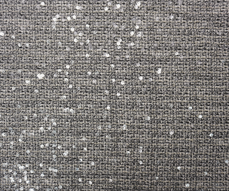 White-Black-Multi Poly Check Boucle Sequin Knit Fabric