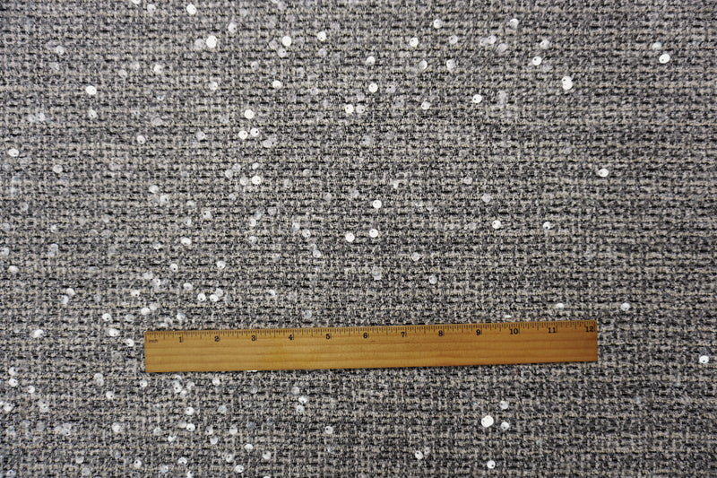 White-Black-Multi Poly Check Boucle Sequin Knit Fabric