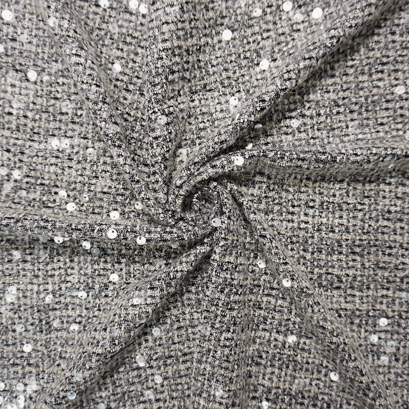 White-Black-Multi Poly Check Boucle Sequin Knit Fabric — Fabric Depot