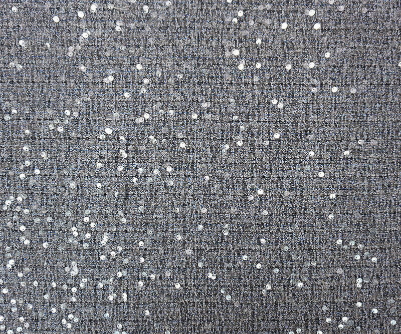 Blue-Black-Sparkle Poly Texture Boucle Sequin Knit Fabric