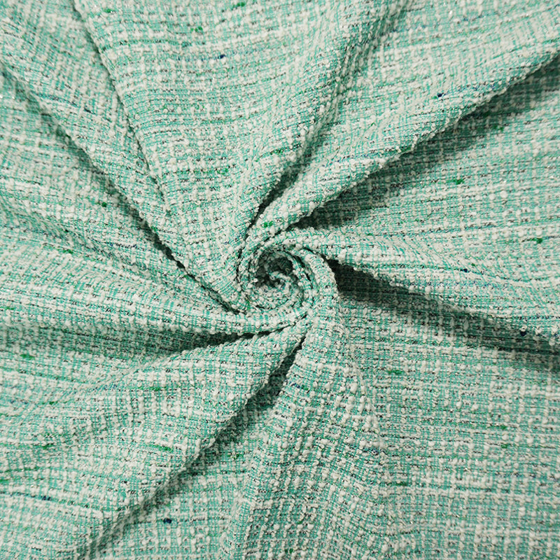 Teal-Silver-Multi Poly Cotton Texture Boucle Double Knit Fabric
