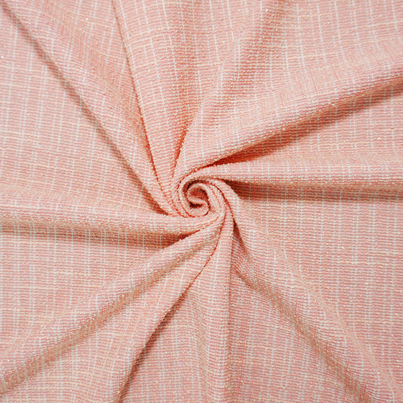 Pink-Silver-Multi Poly Cotton Plaid-Check Boucle Knit Fabric