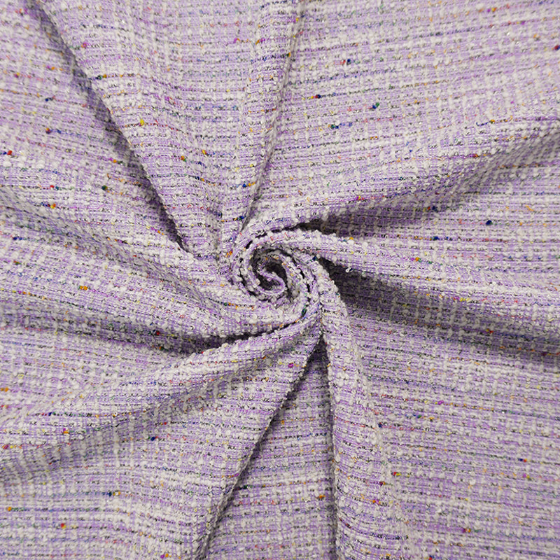 Purple-Silver-Multi Poly Cotton Texture Boucle Double Knit Fabric