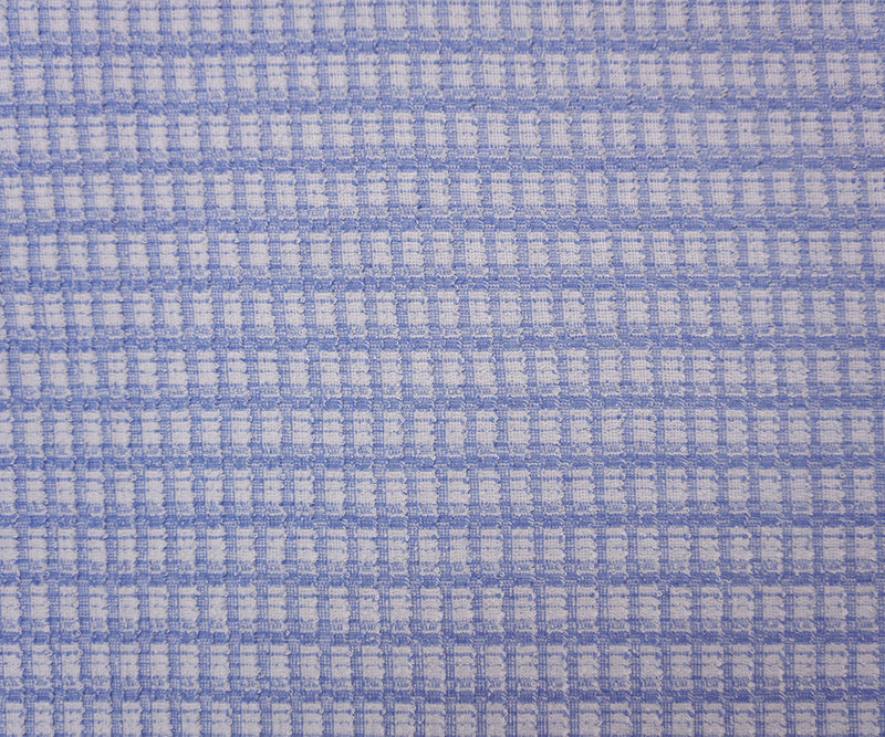 Blue-White Poly Cotton Plaid-Check Boucle Double Knit Fabric