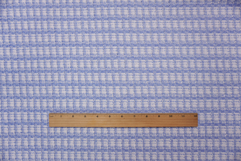 Blue-White Poly Cotton Plaid-Check Boucle Double Knit Fabric