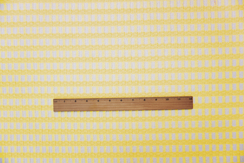 Yellow-White Poly Cotton Check Plaid Boucle Double Knit Fabric
