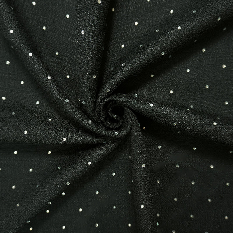 Black-Silver Poly Mini Dot Rhinestone Dobby Woven Fabric
