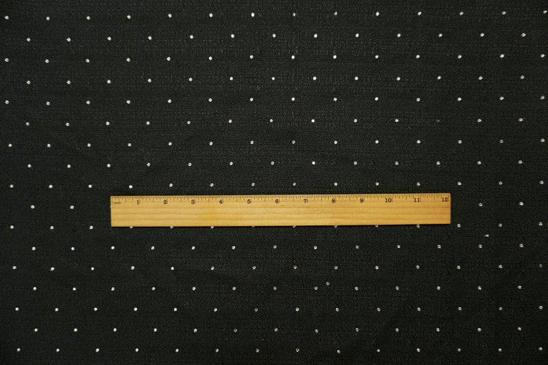 Black-Silver Poly Mini Dot Rhinestone Dobby Woven Fabric
