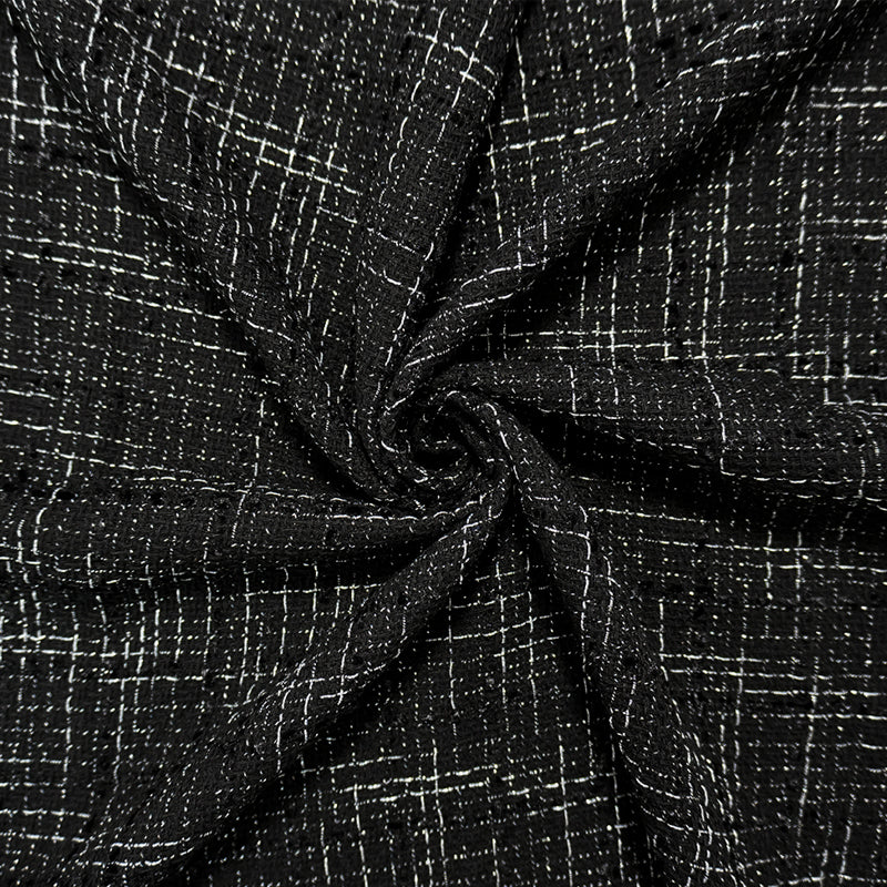 Black-Silver Poly Check Twill Woven Fabric