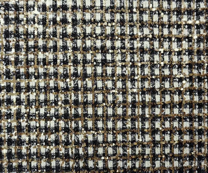 Black-Gold-Multi Poly Check Plaid Boucle Sequin Knit Fabric