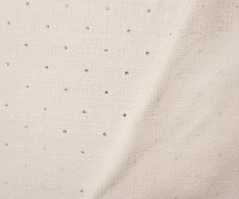 White-Silver Poly Solid Boucle Mini Rhinestone Dobby Woven Fabric