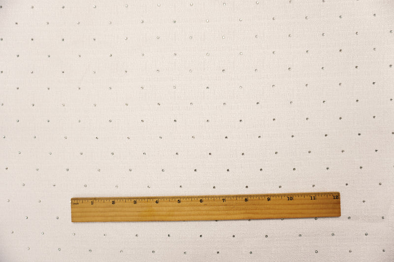 White-Silver Poly Solid Boucle Mini Rhinestone Dobby Woven Fabric