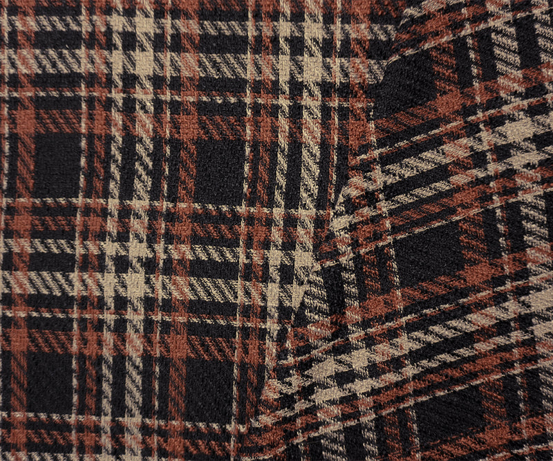 Black-Taupe-Multi Poly Plaid Twill Woven Fabric