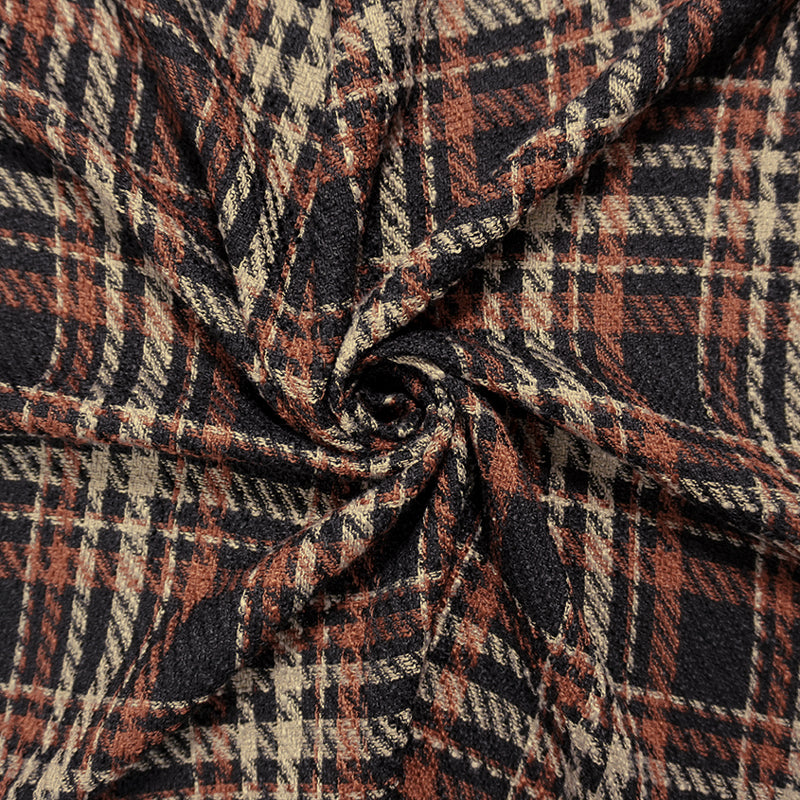 Black-Taupe-Multi Poly Plaid Twill Woven Fabric
