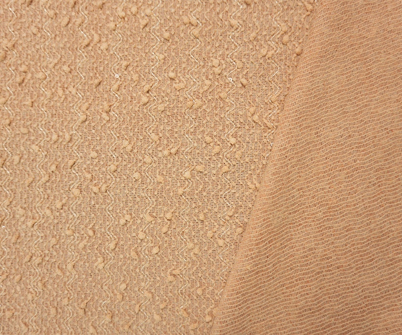Tan Beige Poly Spandex Wave Jacquard Boucle Sequin Knit Fabric