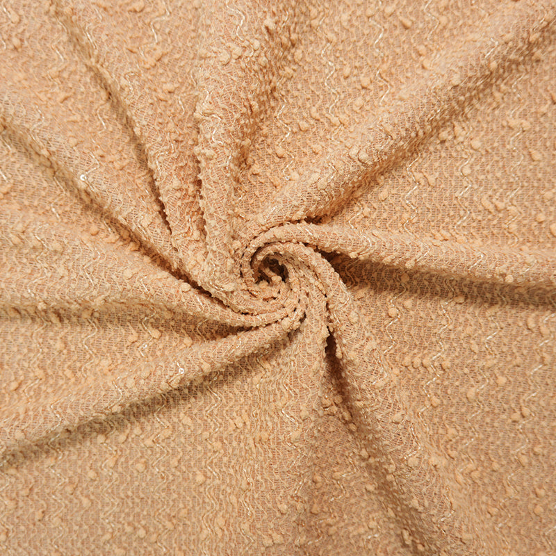 Tan Beige Poly Spandex Wave Jacquard Boucle Sequin Knit Fabric