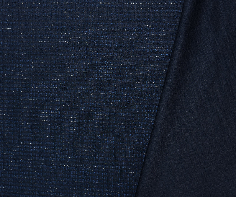 Deep Navy-Silver Poly Cotton Spandex Texture Boucle Knit Fabric