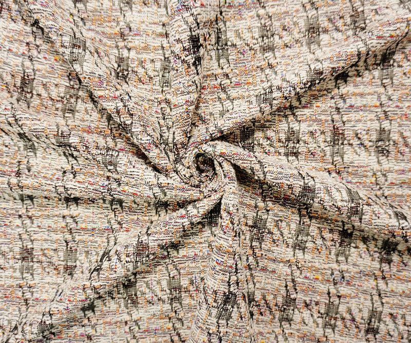 White-Multi Poly Cotton Boucle Jacquard Double Knit Fabric
