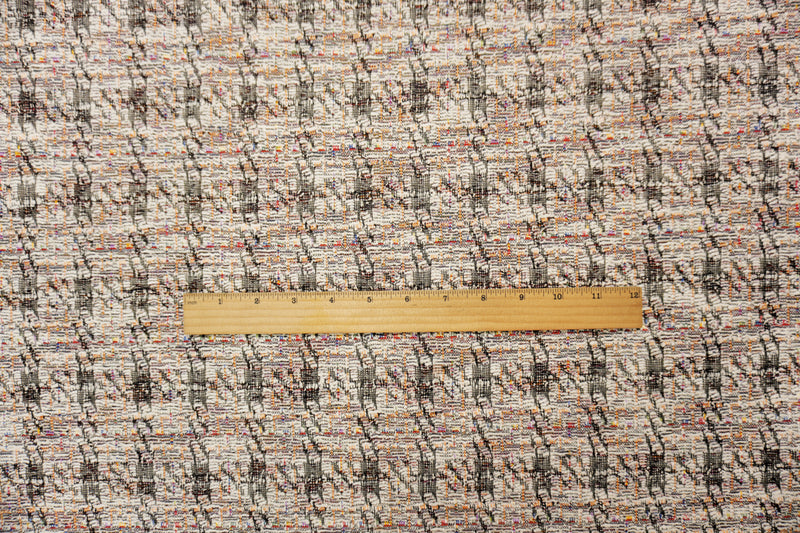 White-Multi Poly Cotton Boucle Jacquard Double Knit Fabric
