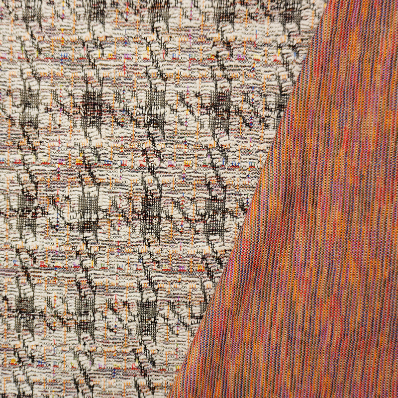 White-Multi Poly Cotton Boucle Jacquard Double Knit Fabric