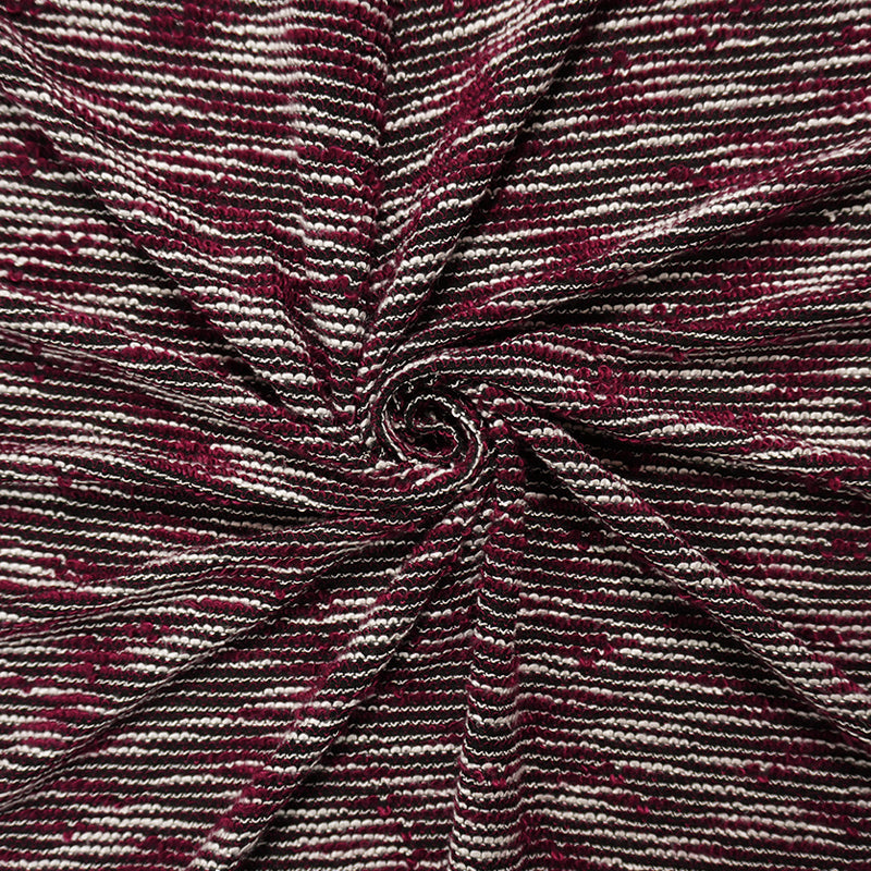 Red-Black-White Poly Cotton Texture Boucle Knit Fabric