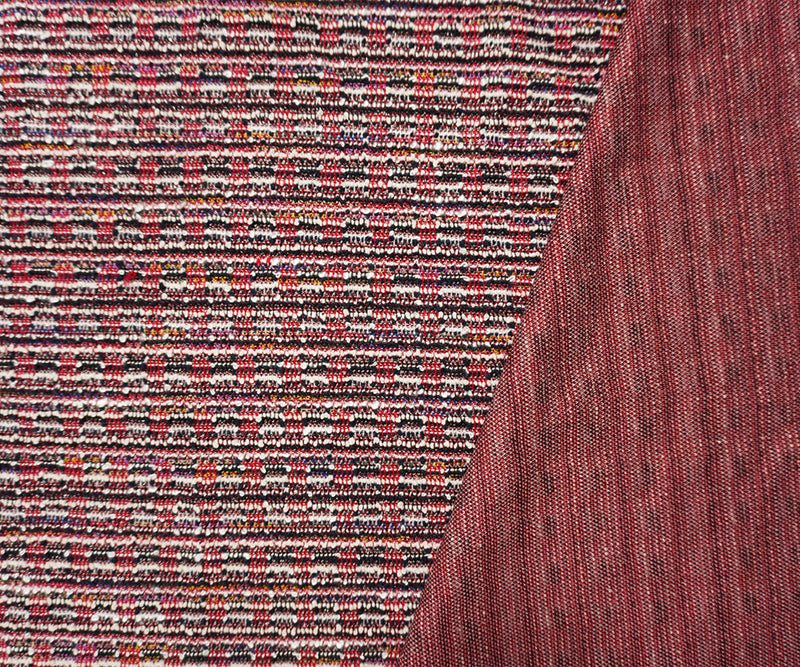 Red-Navy-Silver Poly Cotton Texture Boucle Double Knit Fabric