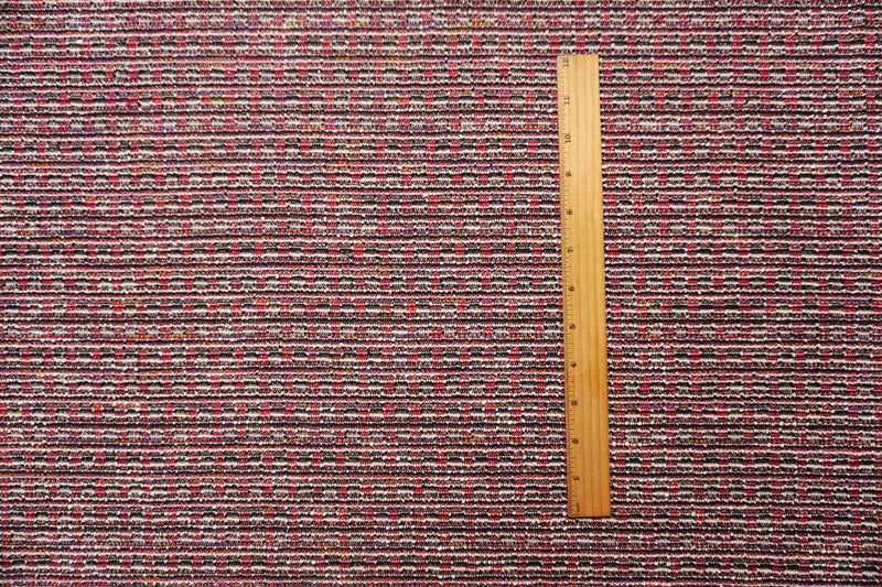 Red-Navy-Silver Poly Cotton Texture Boucle Double Knit Fabric