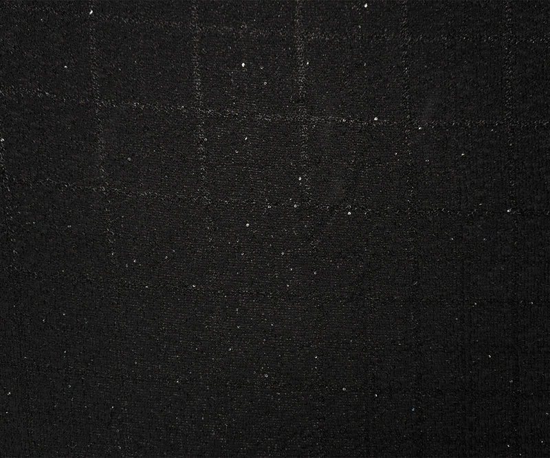 Black Poly Cotton Spandex Texture Boucle Sequin Knit Fabric