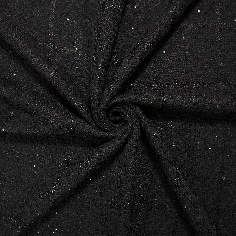 Black Poly Cotton Spandex Texture Boucle Sequin Knit Fabric
