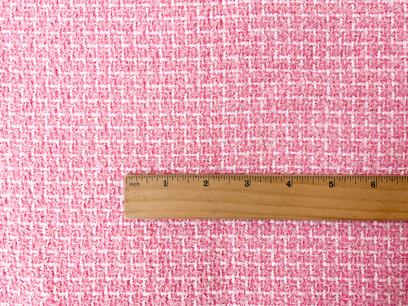 Pink-White Poly Tweed Boucle Novelty Woven Fabric