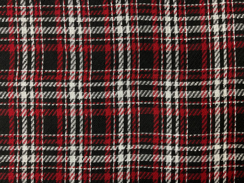 Black-Red-White Poly Plaid Twill Woven Fabric