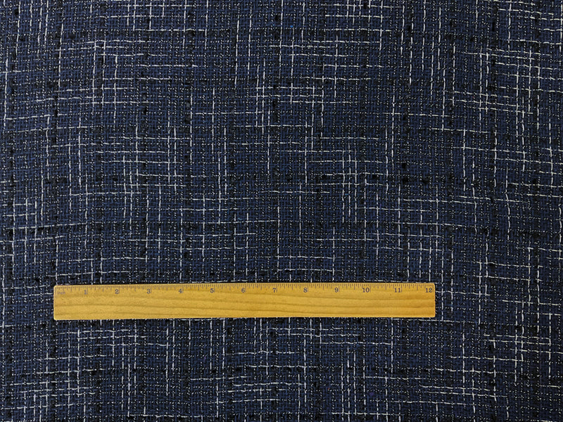 Deep Navy-Silver-Multi Poly Tweed Boucle Novelty Woven Fabric