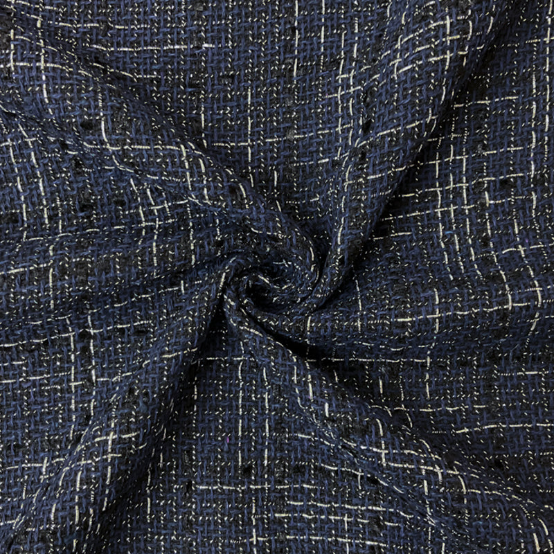Deep Navy-Silver-Multi Poly Tweed Boucle Novelty Woven Fabric