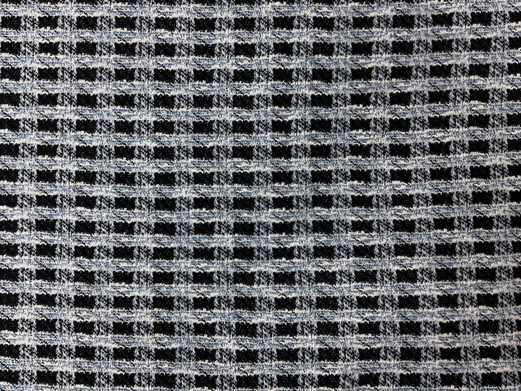 Black-Blue-Gold Poly Cotton Blend Check Boucle Double Knit Fabric ...