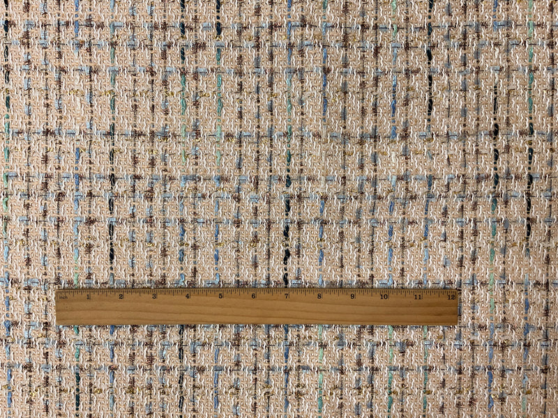 Beige-Gold-Multi Poly Tweed Boucle Novelty Woven Fabric
