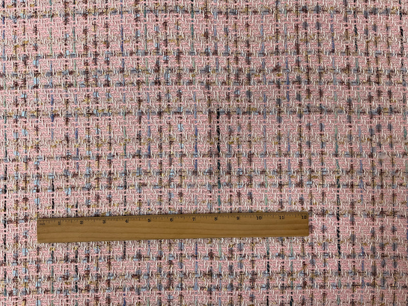 Pink-Gold-Multi Poly Tweed Boucle Novelty Woven Fabric