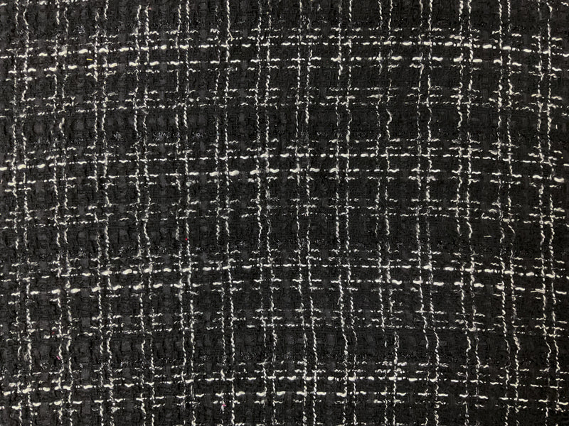 Black-White Poly Check Tweed Boucle Woven Fabric