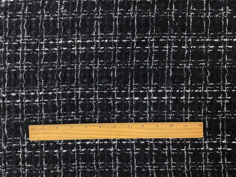 Black-White Poly Check Tweed Boucle Woven Fabric