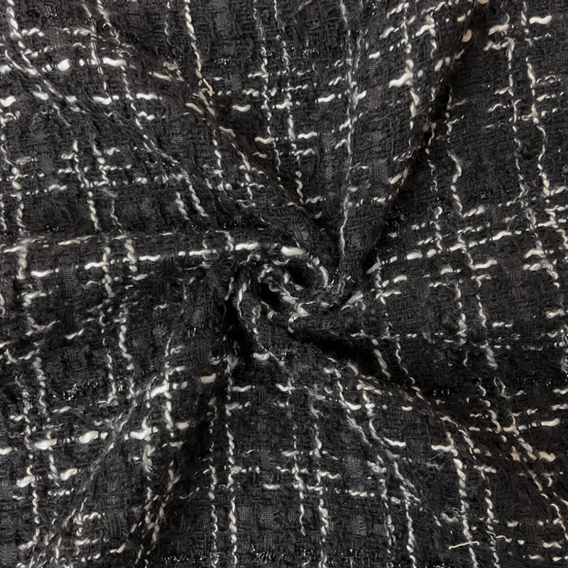 Black-White Poly Check Tweed Boucle Woven Fabric