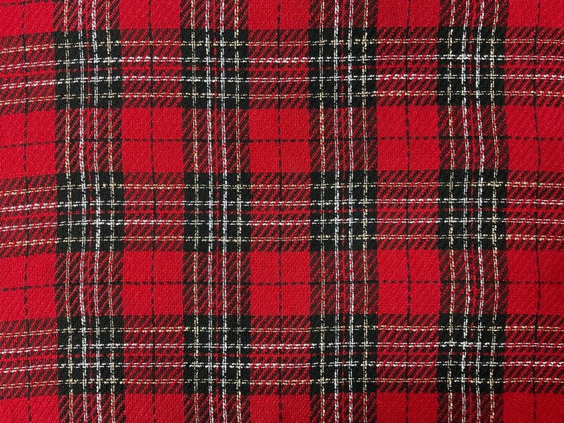 Red-Black-Multi Poly Plaid Twill Woven Fabric