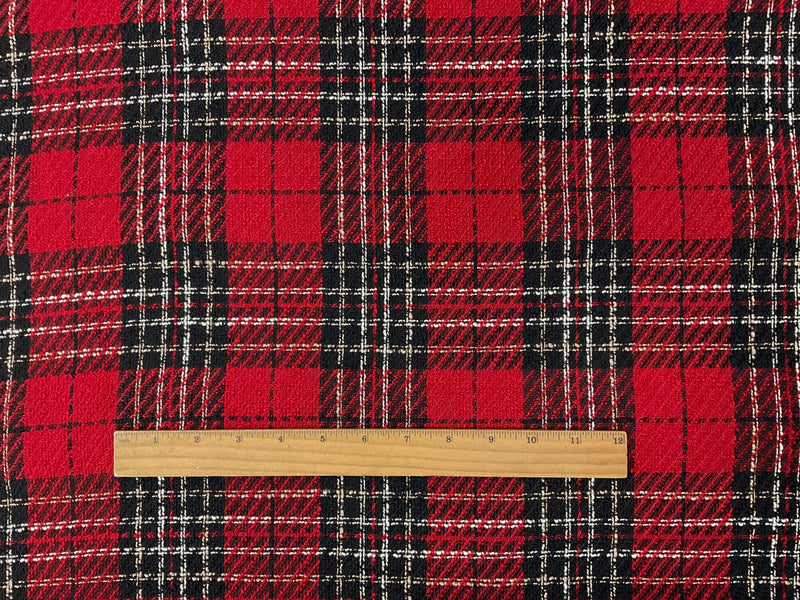 Red-Black-Multi Poly Plaid Twill Woven Fabric