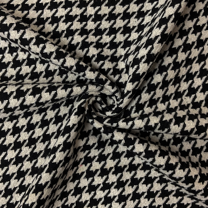 Black-Ivory Poly Cotton Houndstooth Twill Woven Fabric