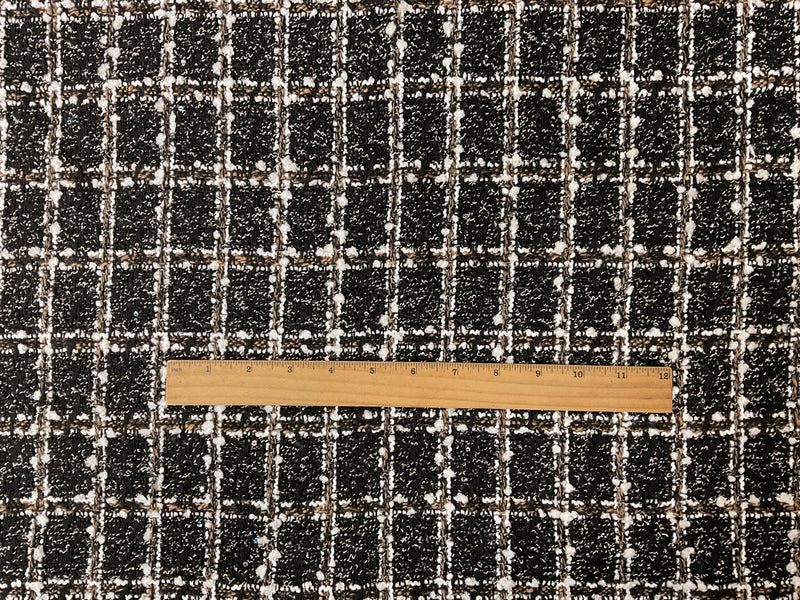 Black-Multi Poly Check Tweed Boucle Sequin Novelty Woven Fabric