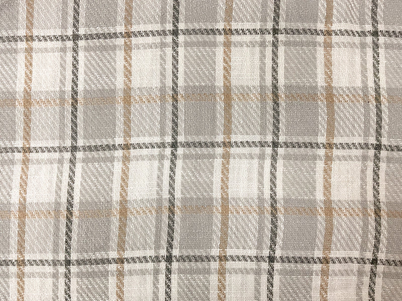 White-Gray-Taupe Poly Plaid Twill Woven Fabric