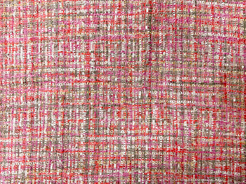 Pink-Gold-Multi Poly Tweed Boucle Sequin Novelty Woven Fabric
